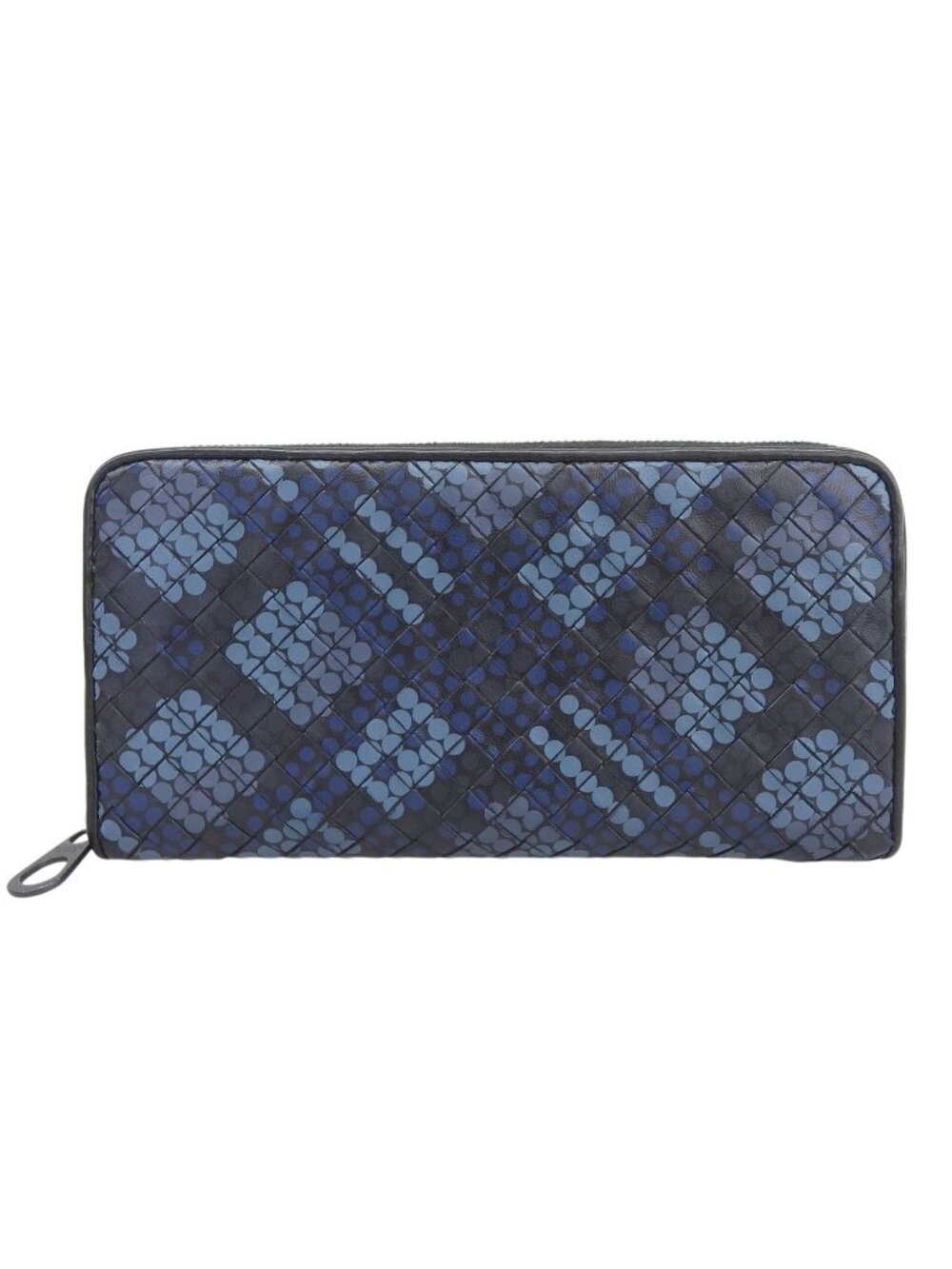 Bottega Veneta Intrecciato Round Zip Leather Wallet Navy Black